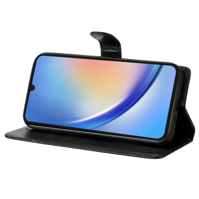 OEM - Samsung Galaxy A55 5G Plånboksfodral Blomtryck Ställ Konstläder - Svart