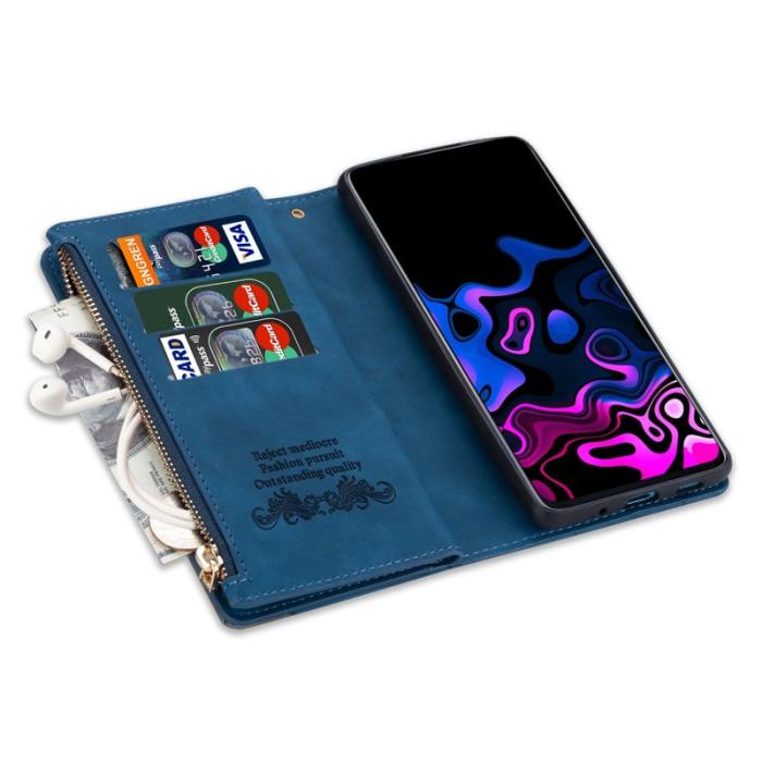 OEM - Samsung Galaxy A55 5G Plånboksfodral Dragkedja Färgsplicing Konstläder - Blå