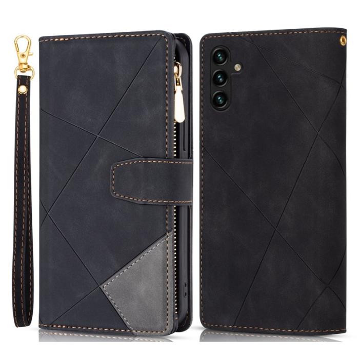 OEM - Samsung Galaxy A55 5G Plånboksfodral Dragkedja Färgsplicing Konstläder - Svart