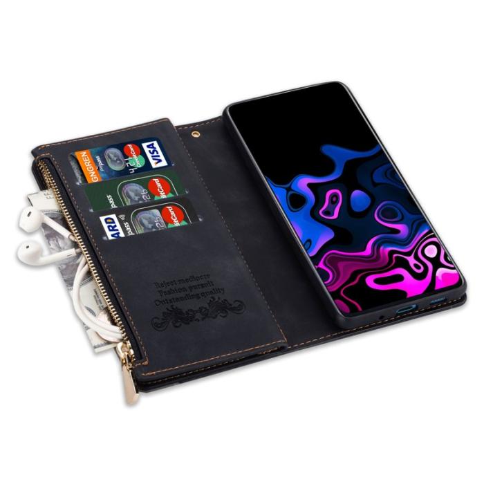 OEM - Samsung Galaxy A55 5G Plånboksfodral Dragkedja Färgsplicing Konstläder - Svart