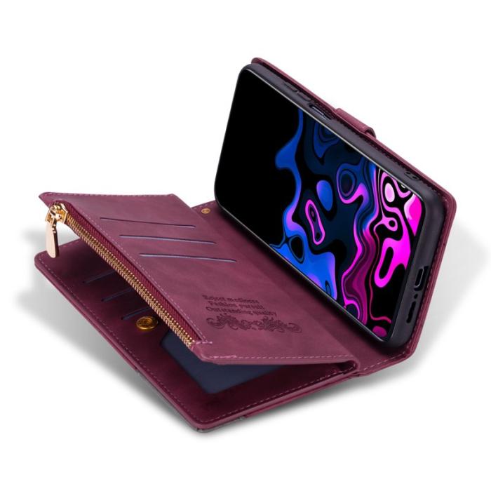 OEM - Samsung Galaxy A55 5G Plånboksfodral Dragkedja Fickor Konstläder - Röd