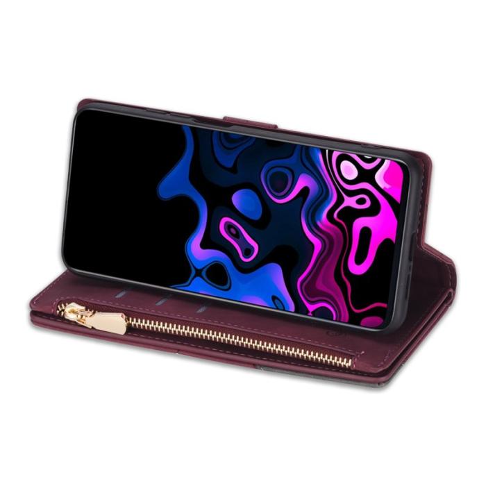 OEM - Samsung Galaxy A55 5G Plånboksfodral Dragkedja Fickor Konstläder - Röd