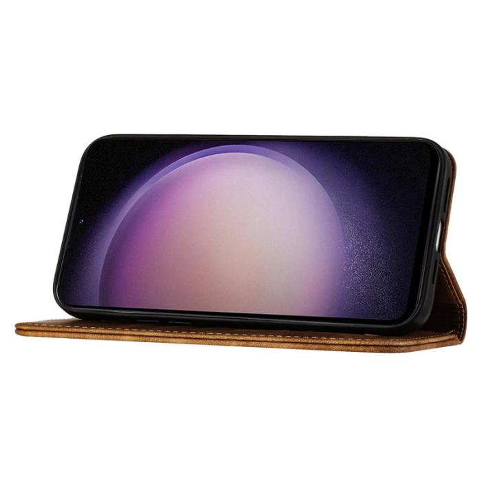 OEM - Samsung Galaxy A55 5G Plånboksfodral Fjäril Kattmönster Konstläder - Brun