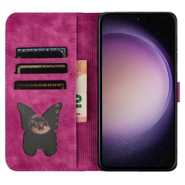 OEM - Samsung Galaxy A55 5G Plånboksfodral Fjäril Kattmönster Konstläder - Rosa