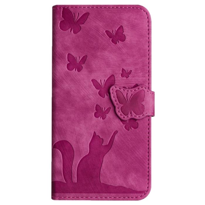 OEM - Samsung Galaxy A55 5G Plånboksfodral Fjäril Kattmönster Konstläder - Rosa