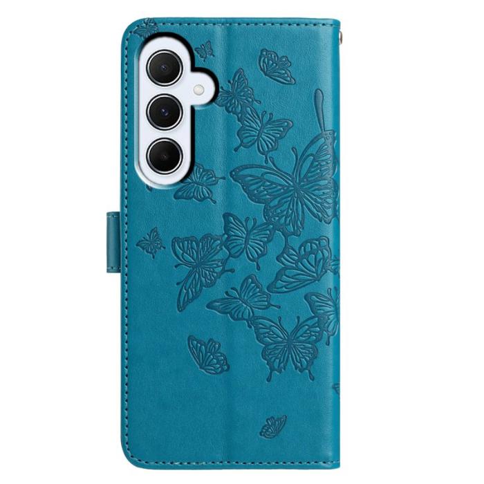 OEM - Samsung Galaxy A55 5G Plånboksfodral Fjäril Präglad Konstläder Flip - Blå