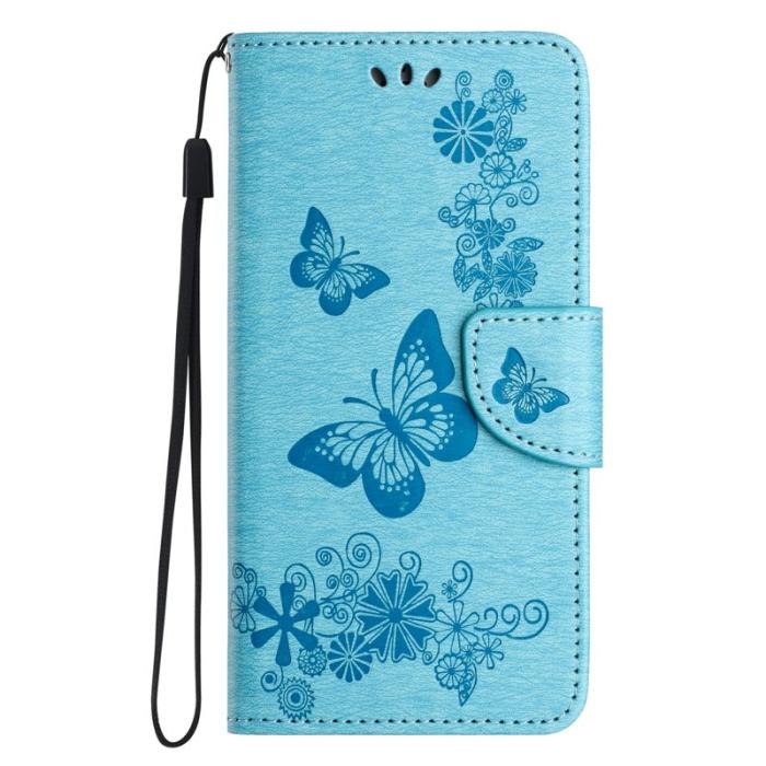 OEM - Samsung Galaxy A55 5G Plånboksfodral Fjärilar Blommor Konstläder - Blå