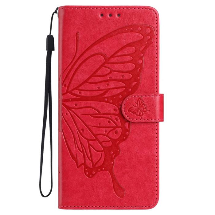 OEM - Samsung Galaxy A55 5G Plånboksfodral Fjärilstrykt Konstläder Flip - Röd