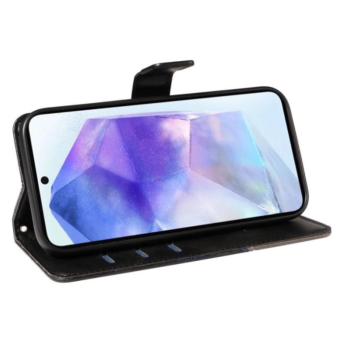 OEM - Samsung Galaxy A55 5G Plånboksfodral Geometrisk Linje Konstläder - Svart