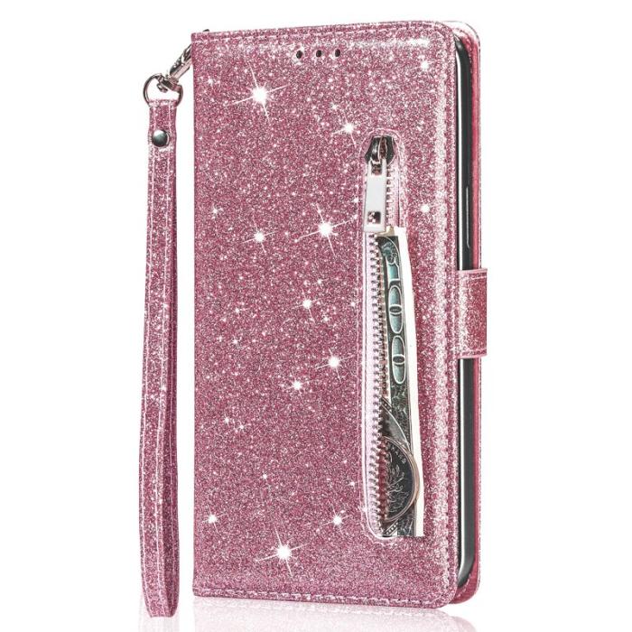 OEM - Samsung Galaxy A55 5G Plånboksfodral Glittrande Konstläder Drop-skydd - Roséguld