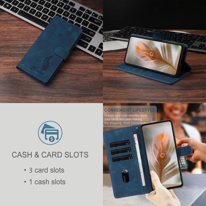 OEM - Samsung Galaxy A55 5G Plånboksfodral Impräntad Fjäder Konstläder - Blå