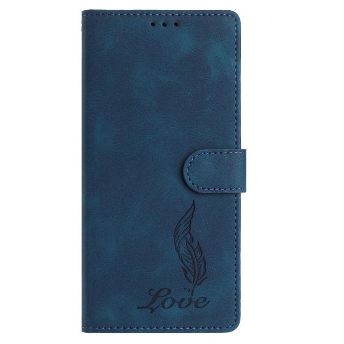 OEM - Samsung Galaxy A55 5G Plånboksfodral Impräntad Fjäder Konstläder - Blå