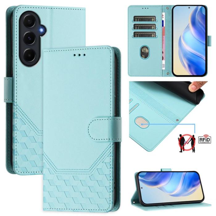 OEM - Samsung Galaxy A55 5G Plånboksfodral Impräntad Honungskaka Konstläder - Mintgrön