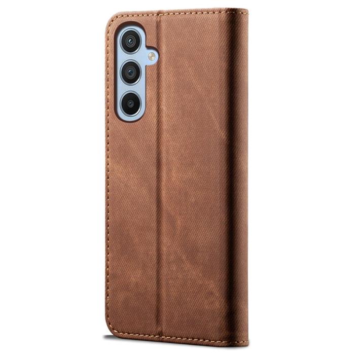OEM - Samsung Galaxy A55 5G Plånboksfodral Jeans Tyg Ställ Konstläder - Brun
