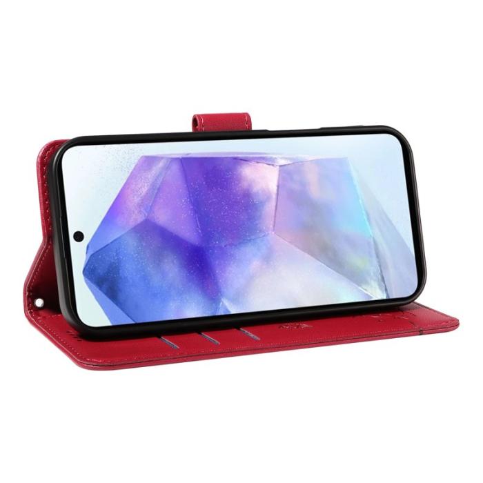 OEM - Samsung Galaxy A55 5G Plånboksfodral Kattmönster Konstläder - Röd