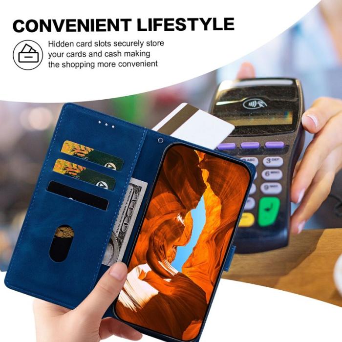 OEM - Samsung Galaxy A55 5G Plånboksfodral Konstläder Blommönster - Blå