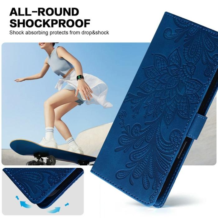 OEM - Samsung Galaxy A55 5G Plånboksfodral Konstläder Blommönster - Blå
