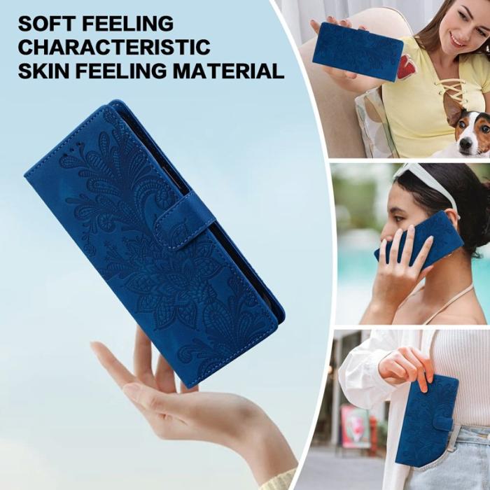 OEM - Samsung Galaxy A55 5G Plånboksfodral Konstläder Blommönster - Blå