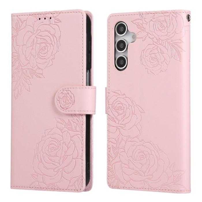OEM - Samsung Galaxy A55 5G Plånboksfodral Konstläder Blommönster - Roséguld