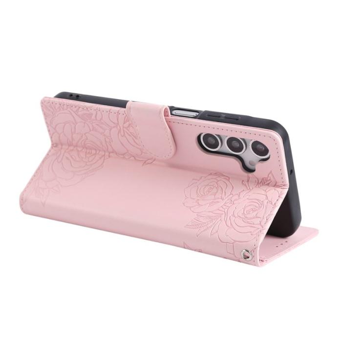 OEM - Samsung Galaxy A55 5G Plånboksfodral Konstläder Blommönster - Roséguld