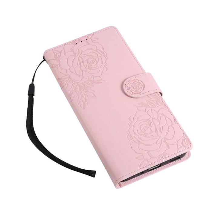 OEM - Samsung Galaxy A55 5G Plånboksfodral Konstläder Blommönster - Roséguld