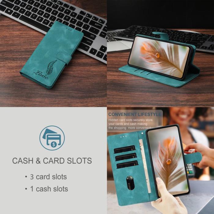 OEM - Samsung Galaxy A55 5G Plånboksfodral Konstläder Impräntad Fjäder - Grön
