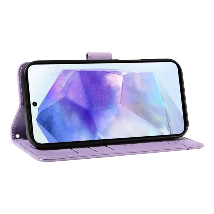 OEM - Samsung Galaxy A55 5G Plånboksfodral Konstläder Kattmönster - Lila