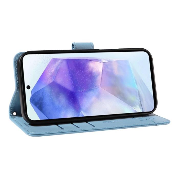 OEM - Samsung Galaxy A55 5G Plånboksfodral Konstläder Kattmönster - Ljusblå