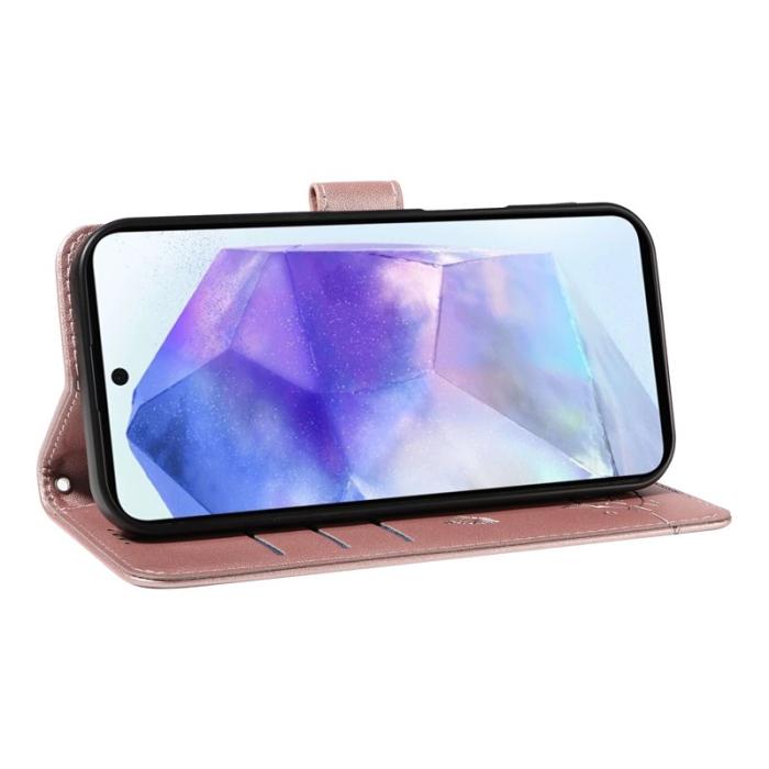 OEM - Samsung Galaxy A55 5G Plånboksfodral Konstläder Kattmönster - Roséguld