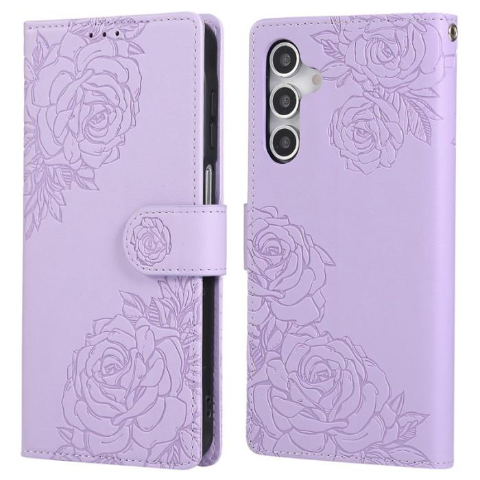OEM - Samsung Galaxy A55 5G Plånboksfodral Konstläder Ros Blomma - Lila