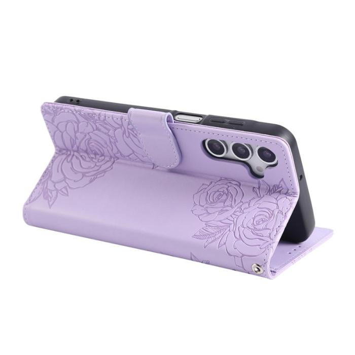 OEM - Samsung Galaxy A55 5G Plånboksfodral Konstläder Ros Blomma - Lila