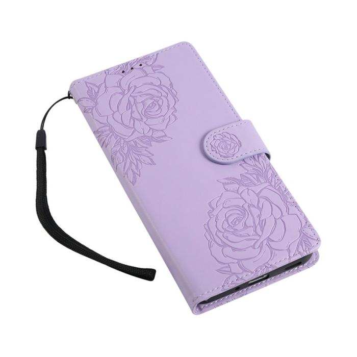 OEM - Samsung Galaxy A55 5G Plånboksfodral Konstläder Ros Blomma - Lila