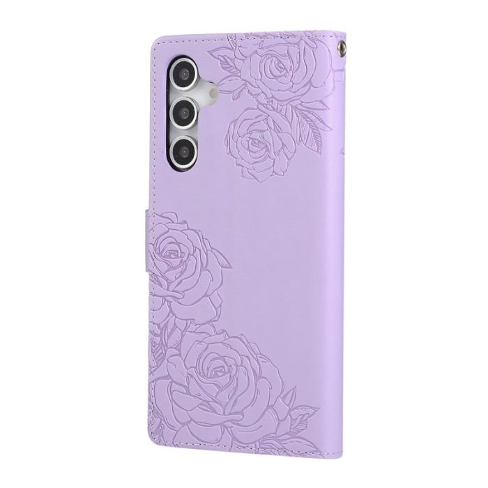 OEM - Samsung Galaxy A55 5G Plånboksfodral Konstläder Ros Blomma - Lila