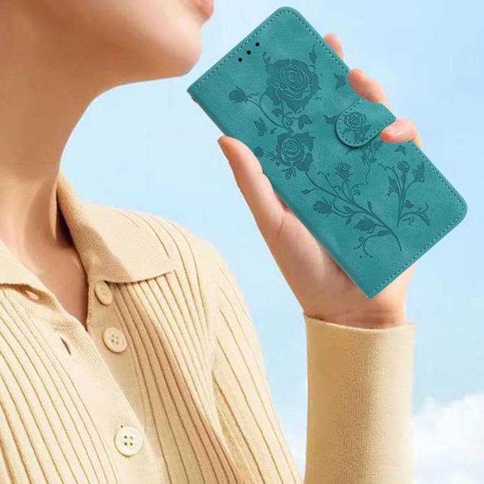 OEM - Samsung Galaxy A55 5G Plånboksfodral Konstläder Rosa Mönster - Grön