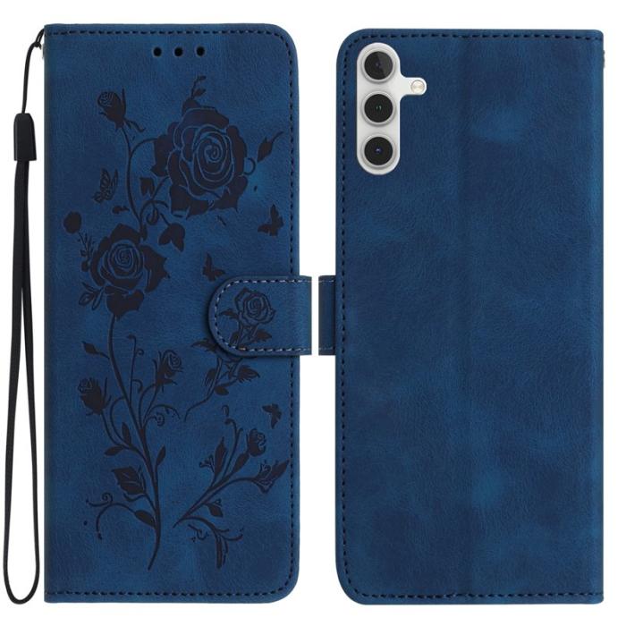 OEM - Samsung Galaxy A55 5G Plånboksfodral Konstläder Rosmönster - Blå