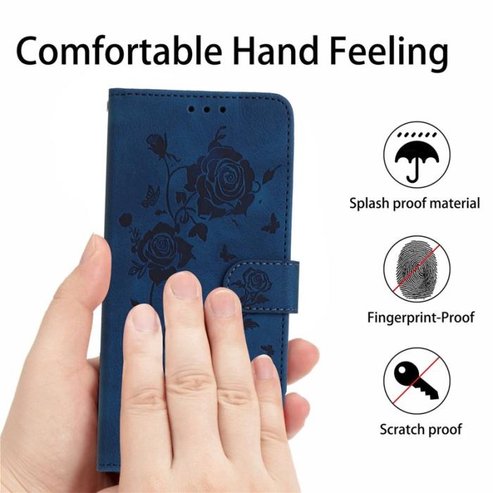 OEM - Samsung Galaxy A55 5G Plånboksfodral Konstläder Rosmönster - Blå