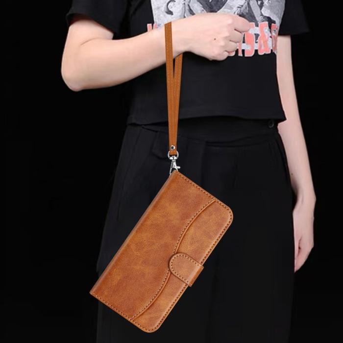 OEM - Samsung Galaxy A55 5G Plånboksfodral Konstläder S-formad Sömnad - Brun