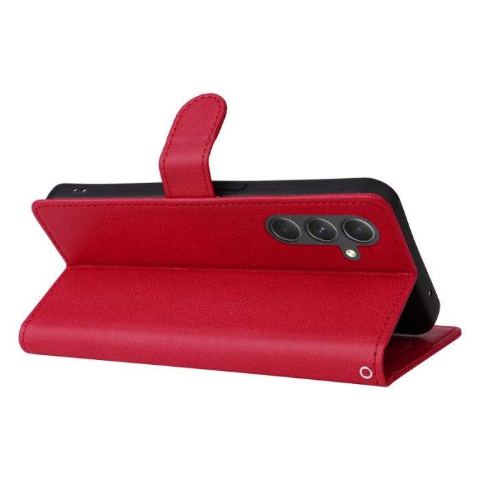 OEM - Samsung Galaxy A55 5G Plånboksfodral Konstläder Ställ med Rem - Röd