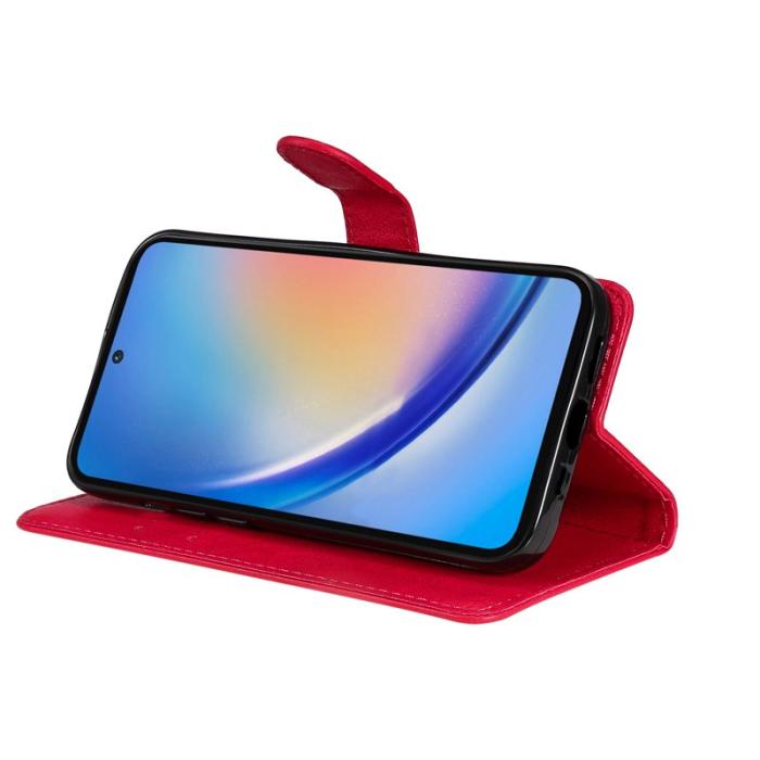 OEM - Samsung Galaxy A55 5G Plånboksfodral Konstläder Ställ med Rem - Röd