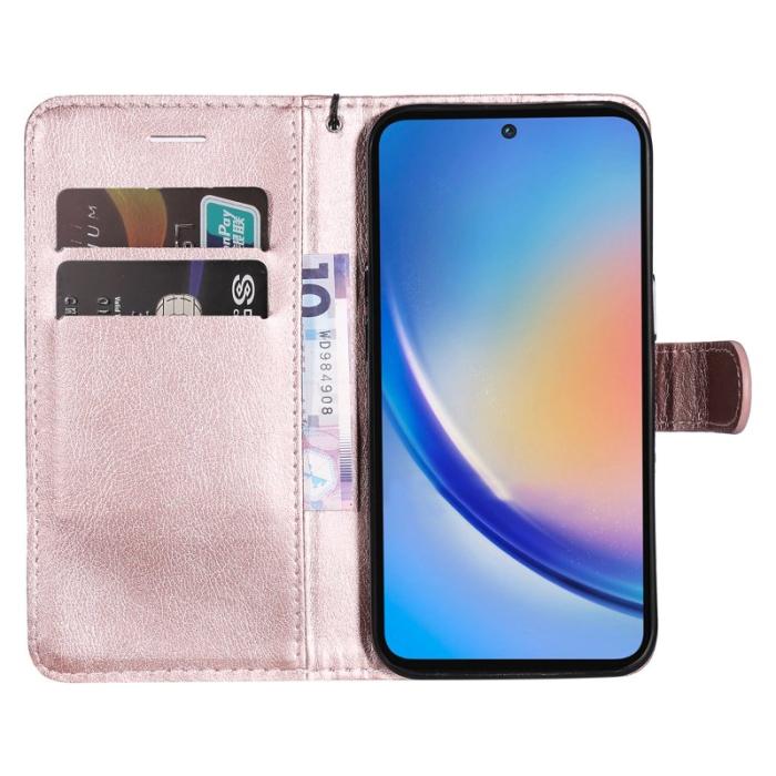 OEM - Samsung Galaxy A55 5G Plånboksfodral Konstläder Ställ med Rem - Roséguld