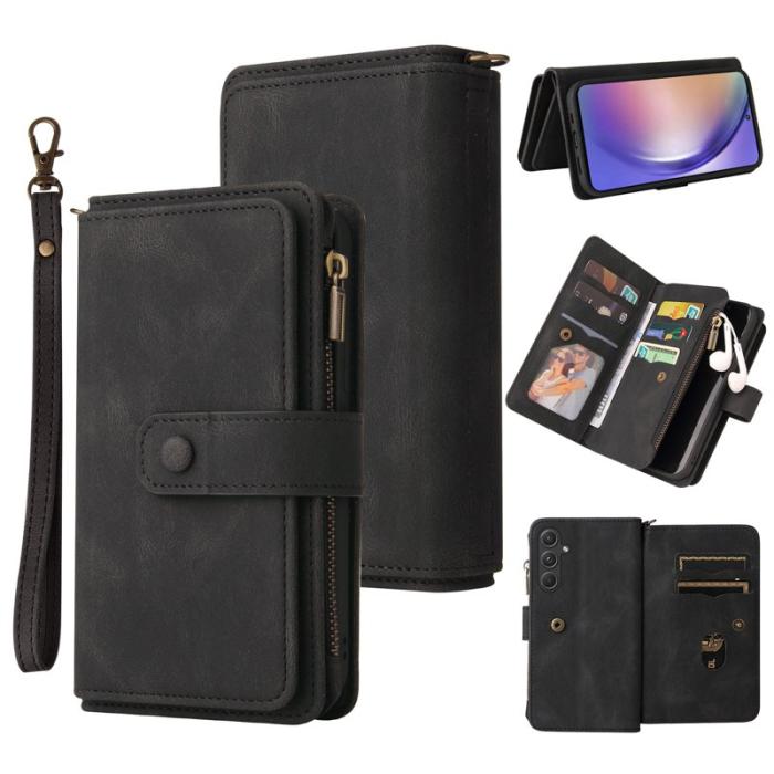 OEM - Samsung Galaxy A55 5G Plånboksfodral Konstläder 15 Kortplatser - Svart