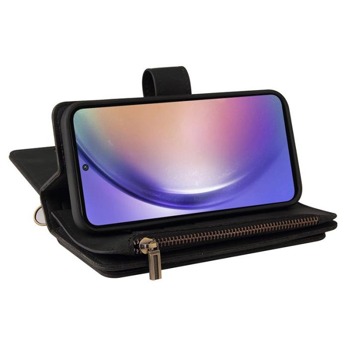 OEM - Samsung Galaxy A55 5G Plånboksfodral Konstläder 15 Kortplatser - Svart