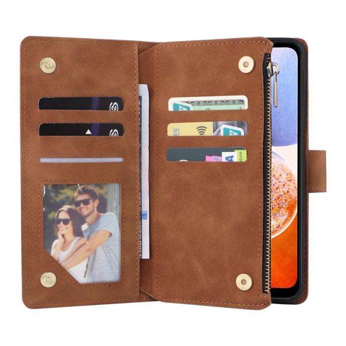 OEM - Samsung Galaxy A55 5G Plånboksfodral Flera Kortfack Dragkedja Konstläder Brun