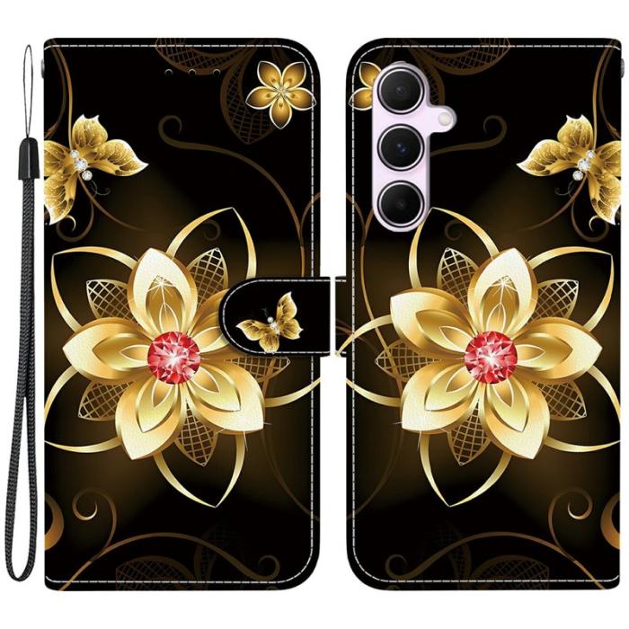OEM - Samsung Galaxy A55 5G Plånboksfodral Mönstertryck Konstläder Flip - Guldblomma
