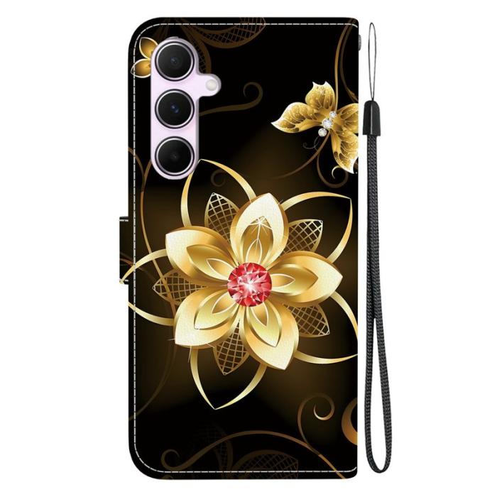 OEM - Samsung Galaxy A55 5G Plånboksfodral Mönstertryck Konstläder Flip - Guldblomma
