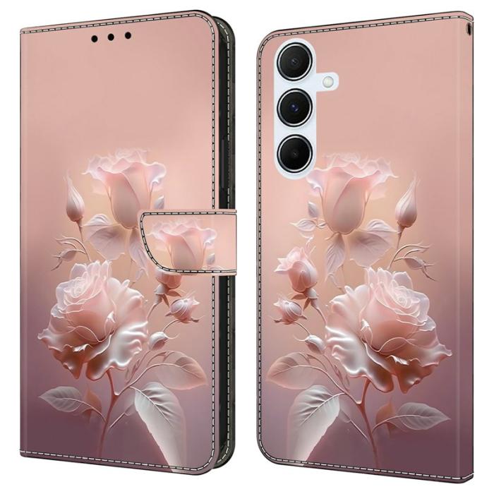 OEM - Samsung Galaxy A55 5G Plånboksfodral Mönstertryck Konstläder Flip - Keramik Rosa