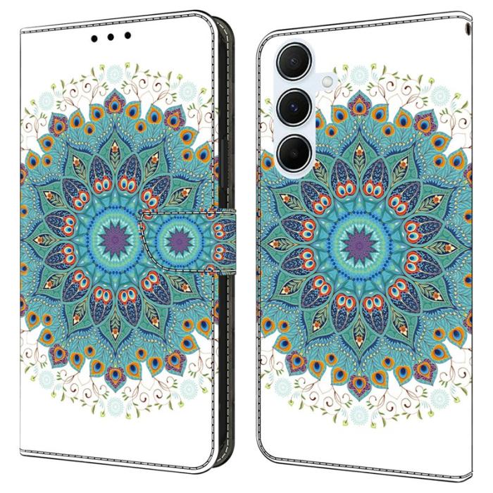 OEM - Samsung Galaxy A55 5G Plånboksfodral Mönstertryck Konstläder Flip - Påfågel