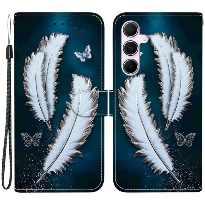 OEM - Samsung Galaxy A55 5G Plånboksfodral Mönstertryck Konstläder Flip - Vit Fjäril