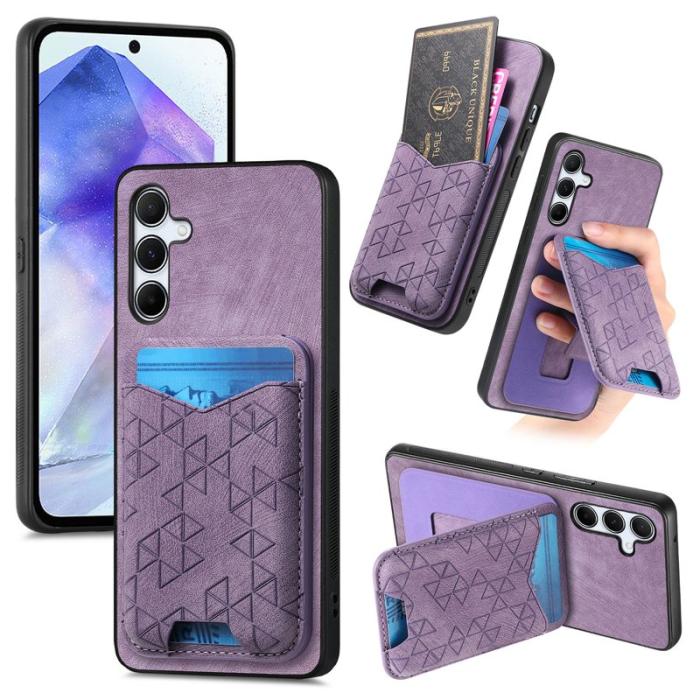 OEM - Samsung Galaxy A55 5G Fodral Mönstrad Kortfodral KonstLäder - Lila