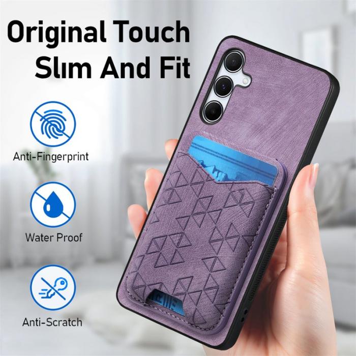 OEM - Samsung Galaxy A55 5G Fodral Mönstrad Kortfodral KonstLäder - Lila